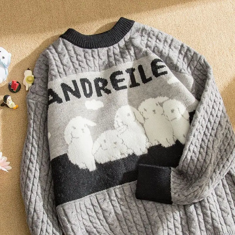 Odessa - Zopfmusterpullover mit pastellfarbenem Wolkenmotiv