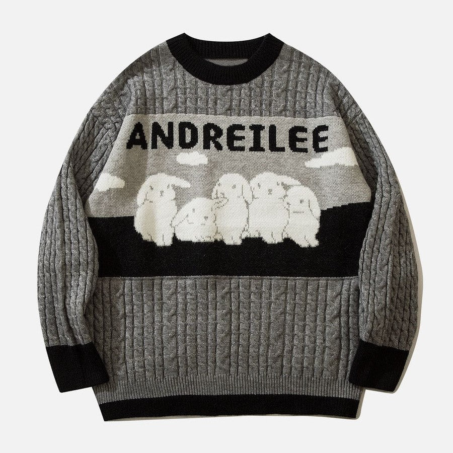 Odessa - Zopfmusterpullover mit pastellfarbenem Wolkenmotiv