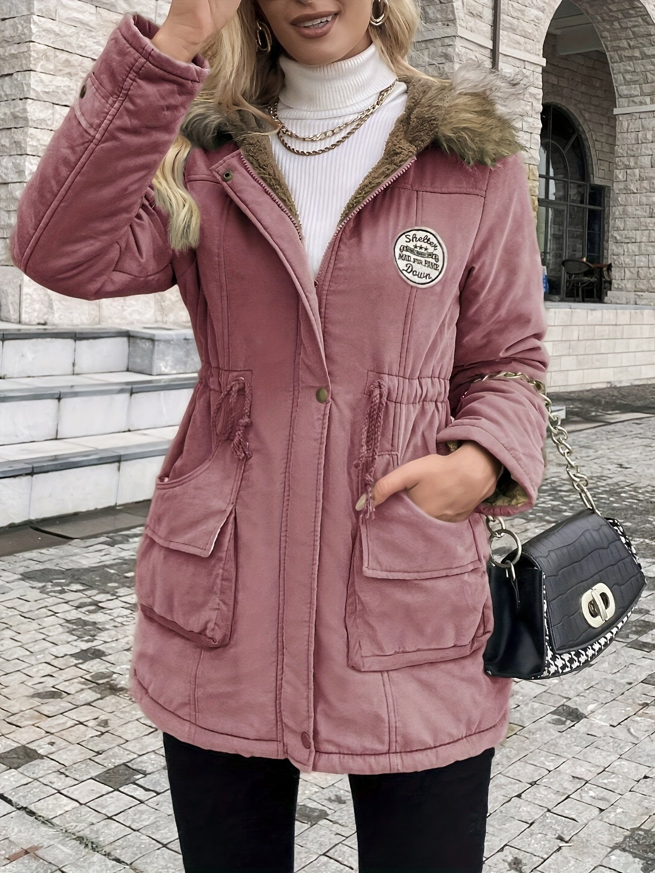 Olive - Elegante Fleece Parka Winterjacke