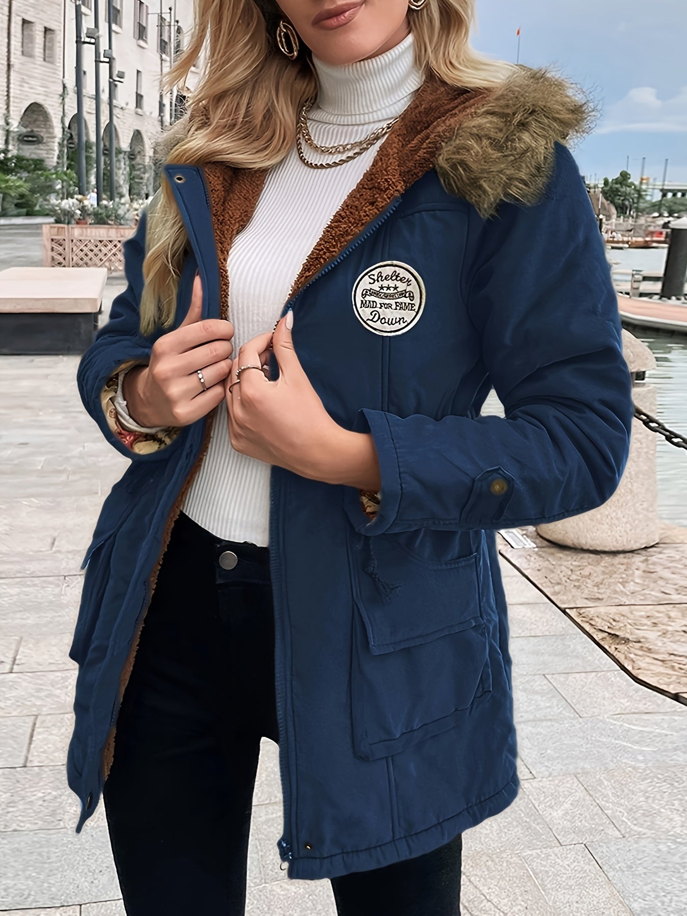 Olive - Elegante Fleece Parka Winterjacke
