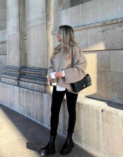 Paisley - Einfarbig Runder Kragen Lässig Lose Pullover