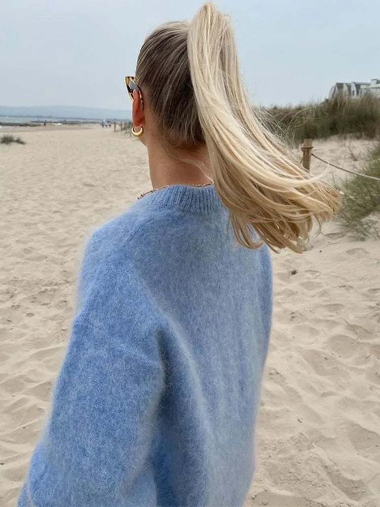 Paisley - Einfarbig Runder Kragen Lässig Lose Pullover