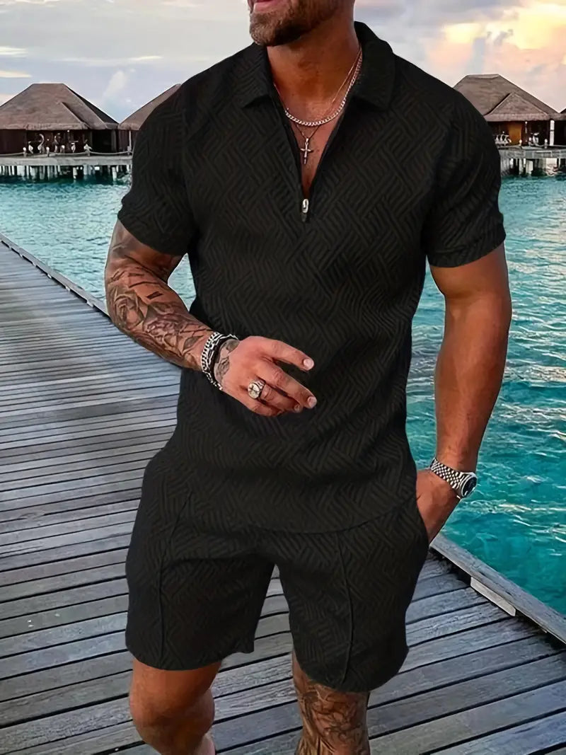 Polohemd und Shorts Herren | Strukturiertes Sommer-Set
