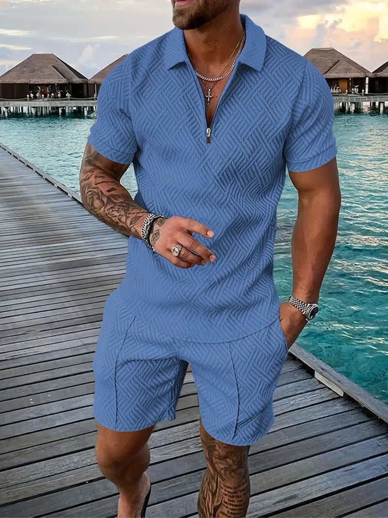 Polohemd und Shorts Herren | Strukturiertes Sommer-Set