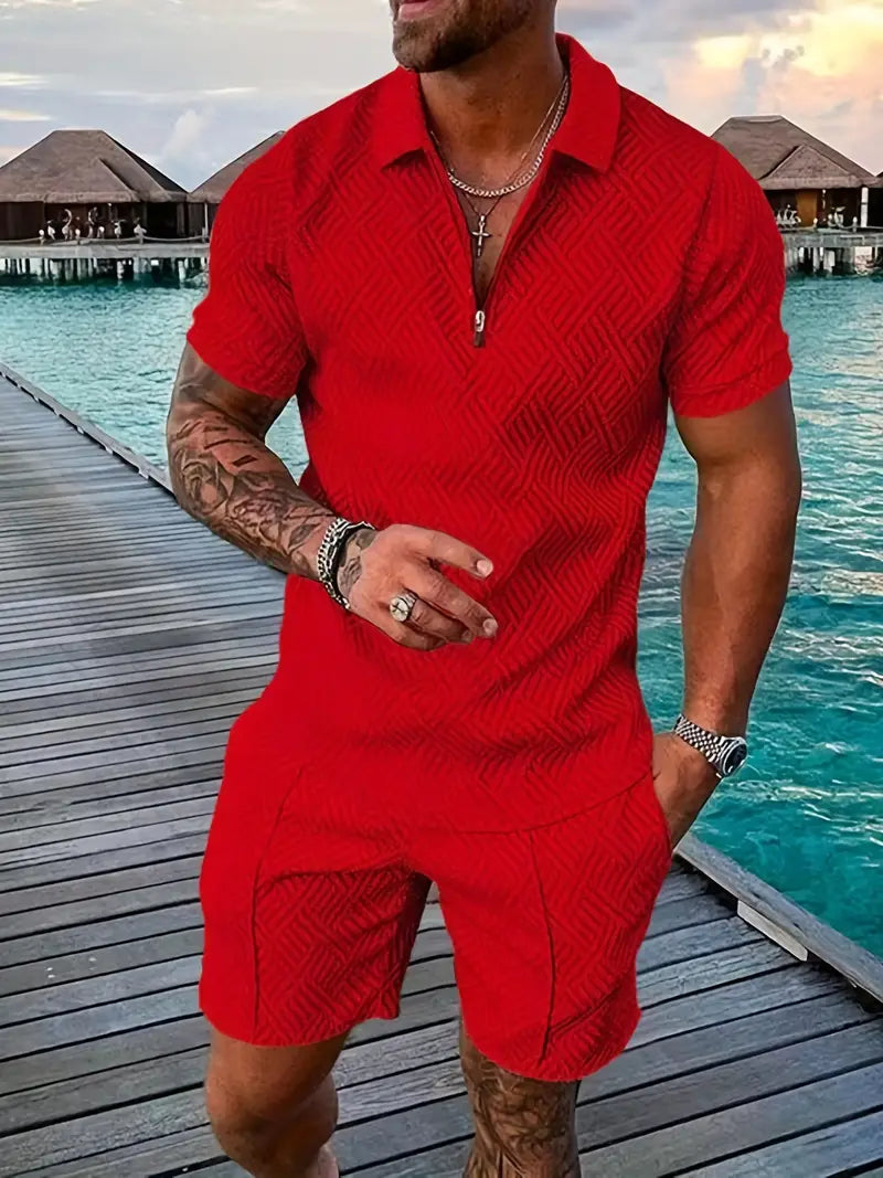 Polohemd und Shorts Herren | Strukturiertes Sommer-Set