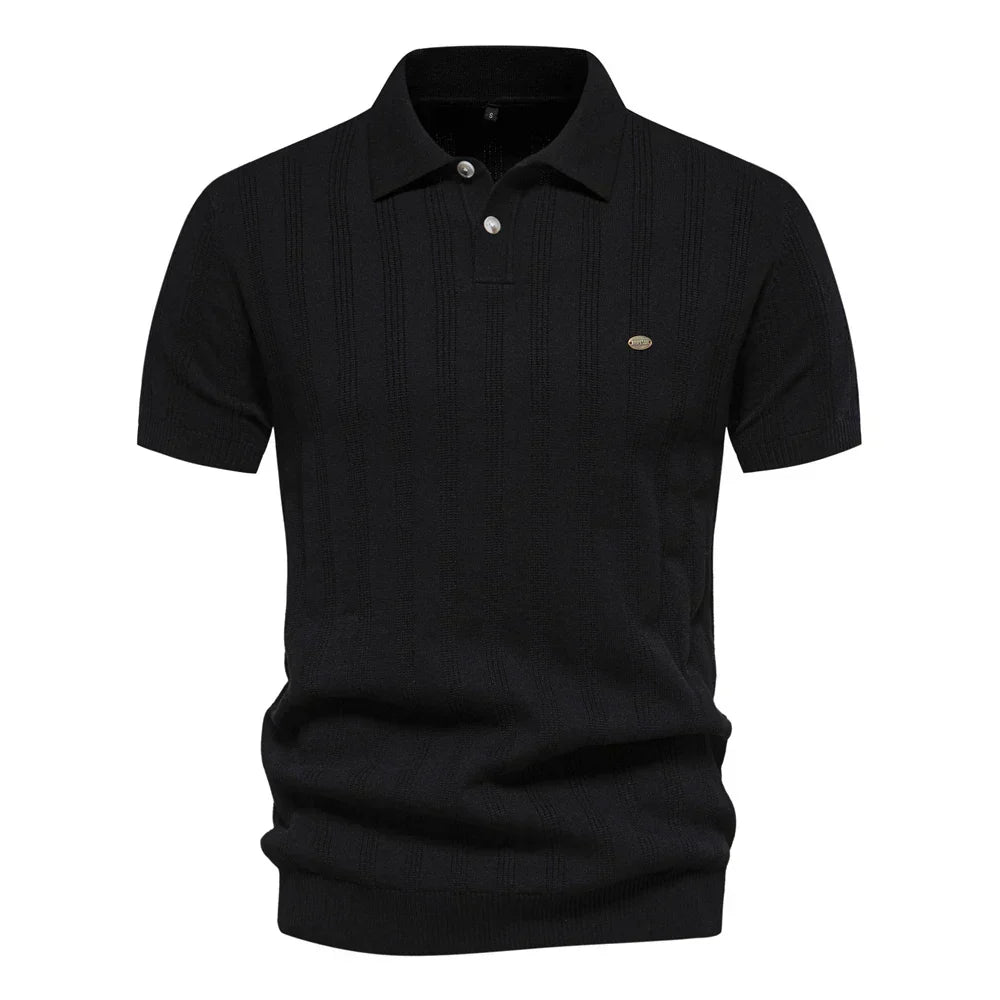 Herren Kurzarm Rippstrick Poloshirt 2