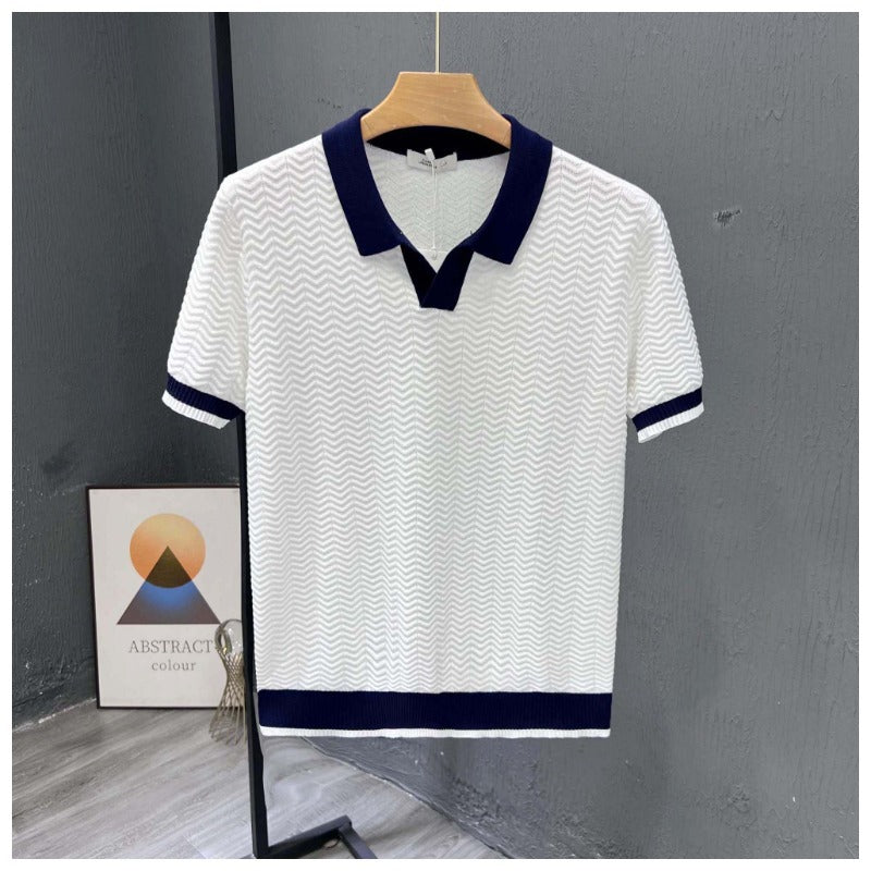 Poloshirt Herren | Strick-Polo mit Fischgrät-Muster & Kontrastkragen