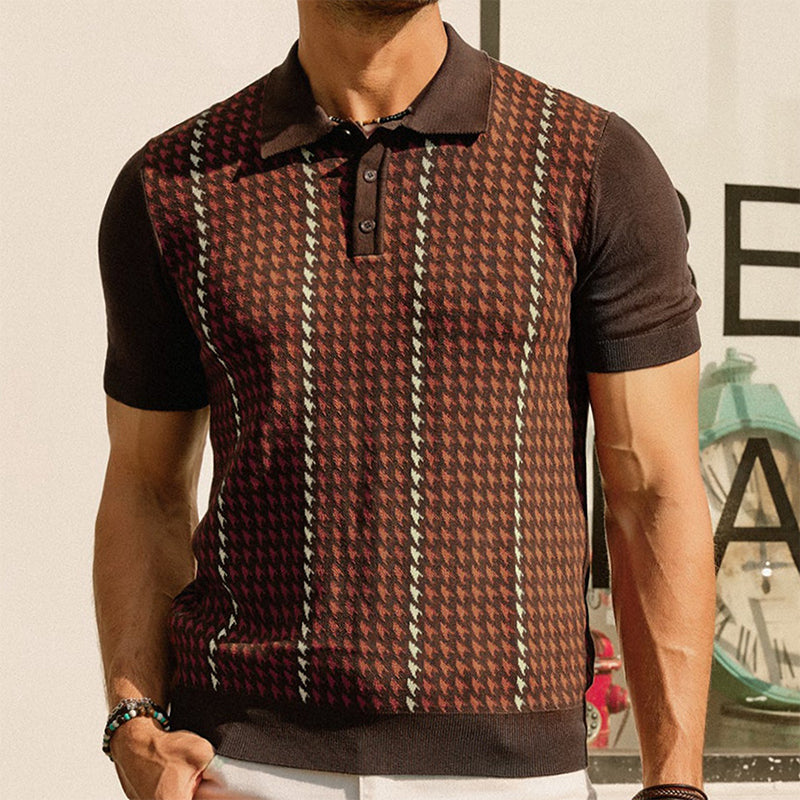 Poloshirt Herren | Vintage Hahnentritt-Muster & Slim Fit