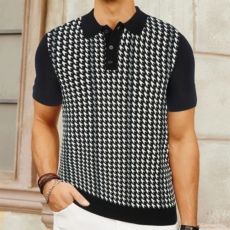 Poloshirt Herren | Vintage Hahnentritt-Muster & Slim Fit