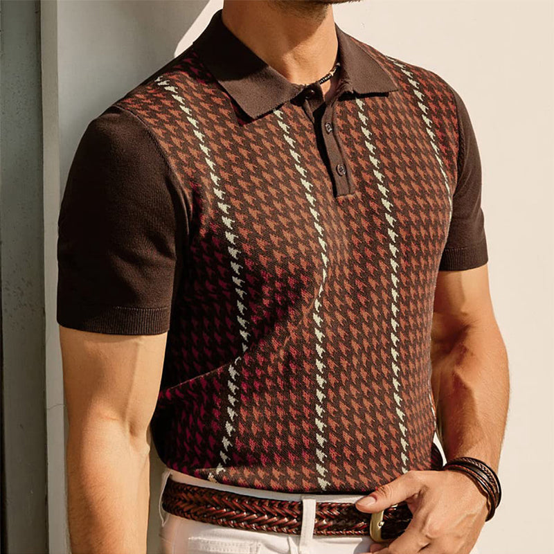 Poloshirt Herren | Vintage Hahnentritt-Muster & Slim Fit