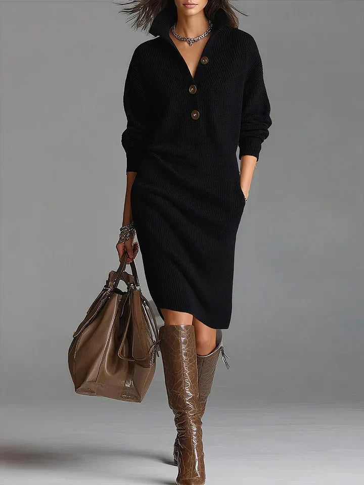 Damen Pulloverkleid mit Knopfkragen - Bequeme Midi-Mode von J&B - 3 - Annoboutique