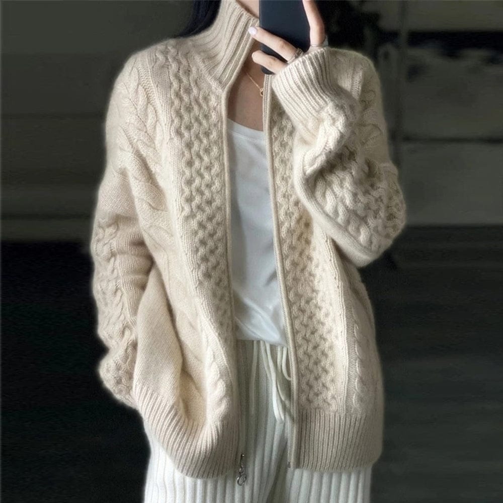 Quinlyn - Moderne Damen Rollkragen Strickjacke