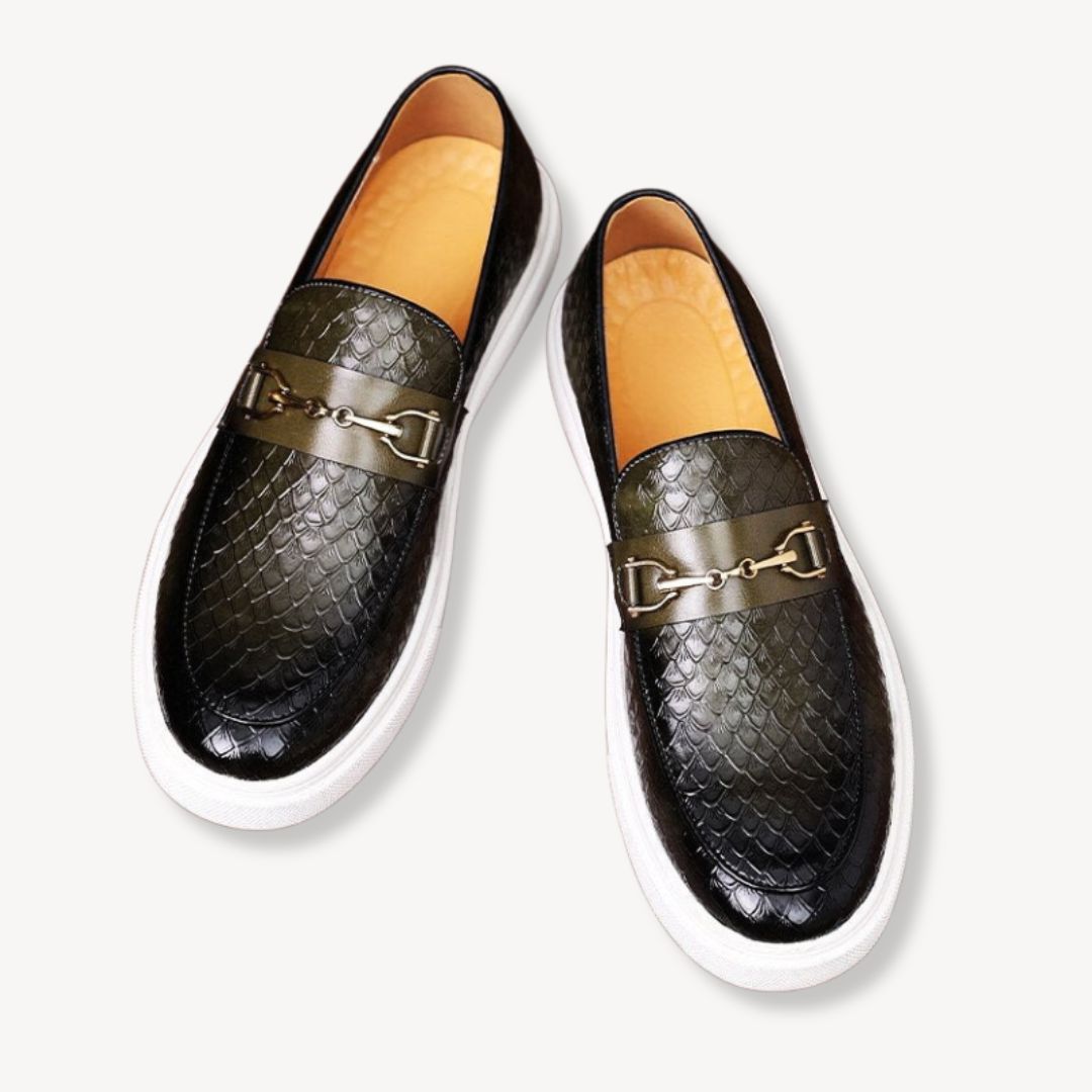 Loafer Herren | Elegante Plateau-Slipper mit Reptilprägung & Goldschnalle