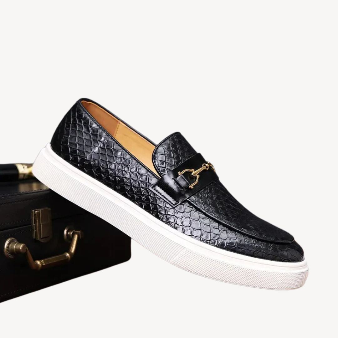 Loafer Herren | Elegante Plateau-Slipper mit Reptilprägung & Goldschnalle