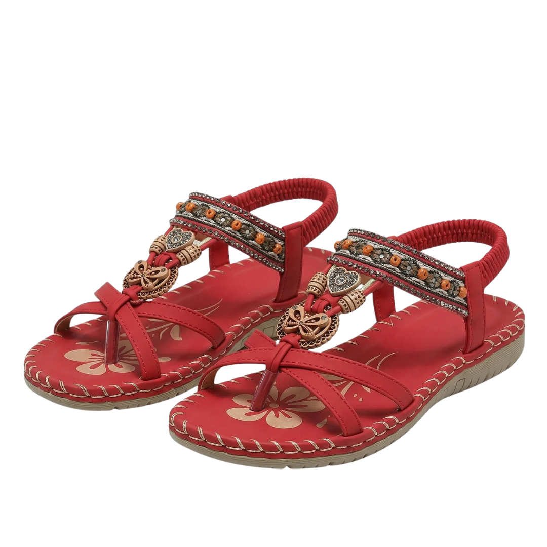 Sandalen Damen | Boho-Stil mit Perlen & Flacher Sohle