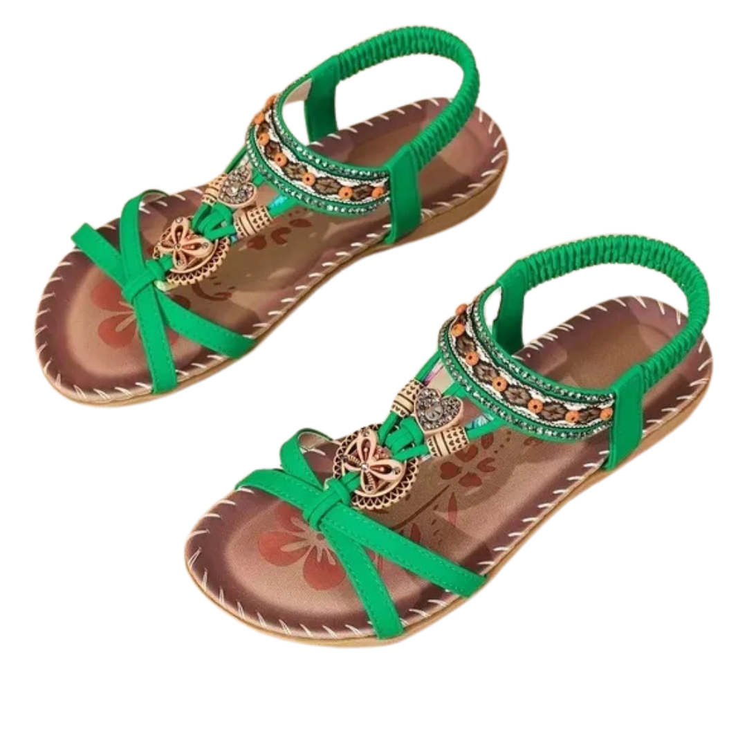 Sandalen Damen | Boho-Stil mit Perlen & Flacher Sohle