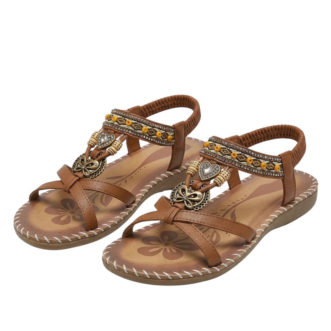 Sandalen Damen | Boho-Stil mit Perlen & Flacher Sohle