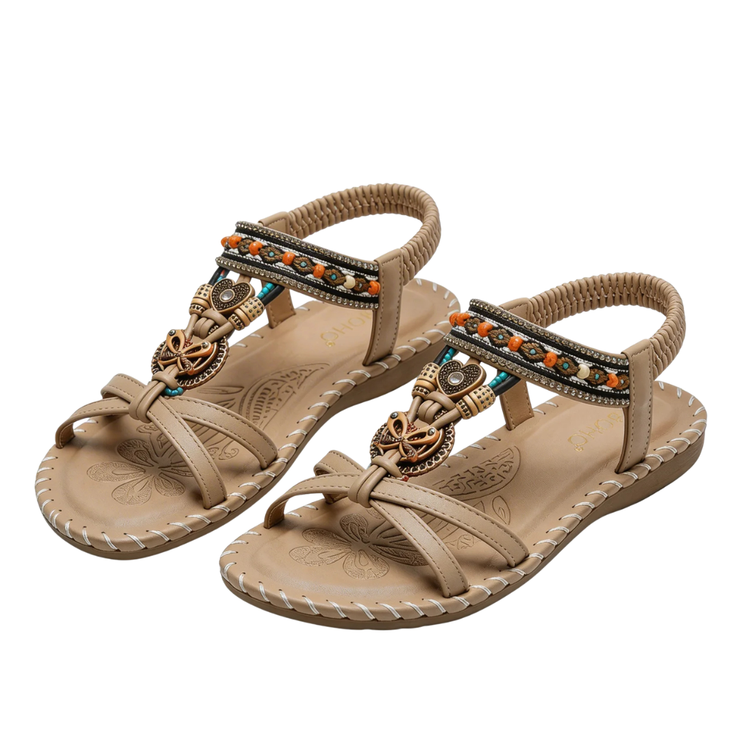 Sandalen Damen | Boho-Stil mit Perlen & Flacher Sohle
