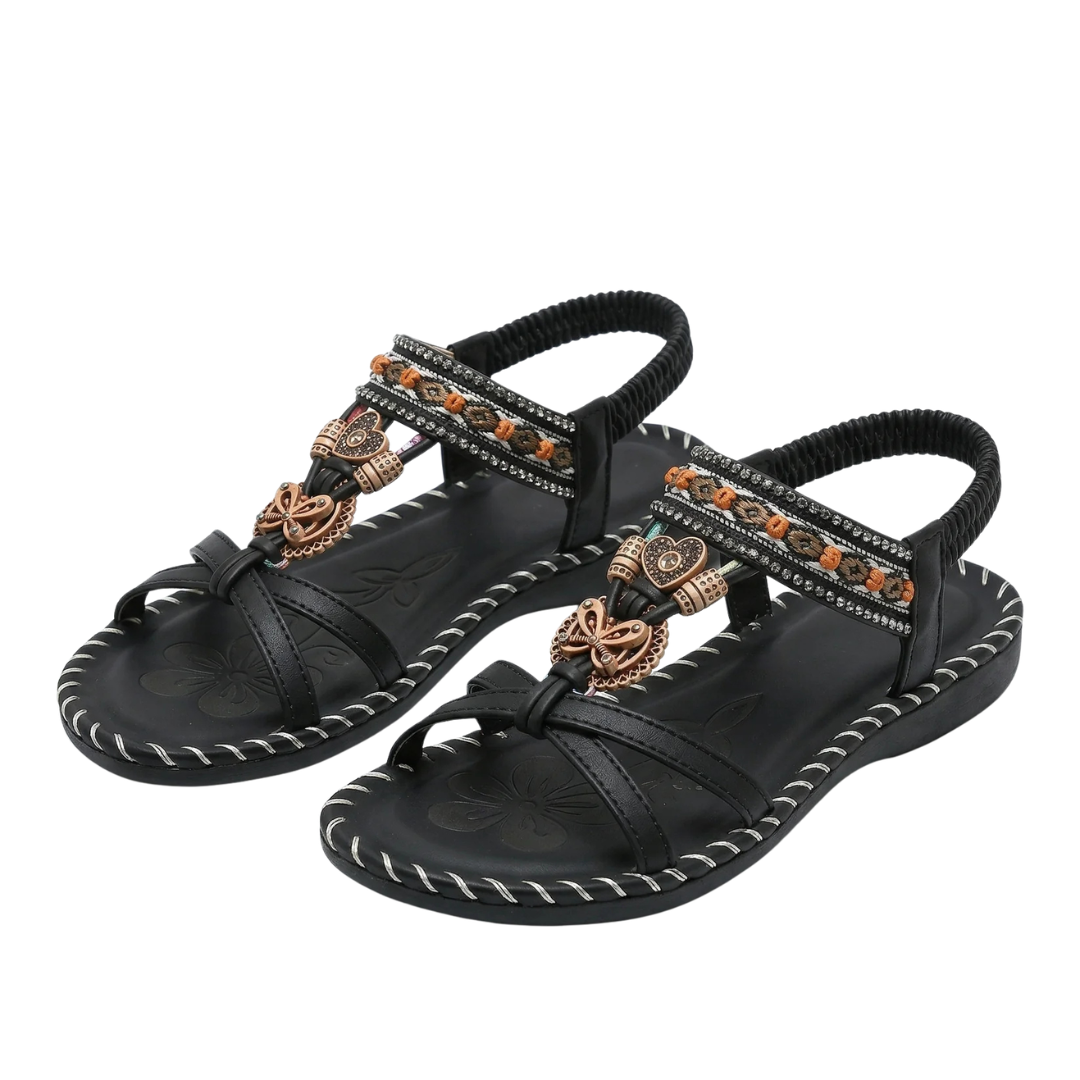 Sandalen Damen | Boho-Stil mit Perlen & Flacher Sohle
