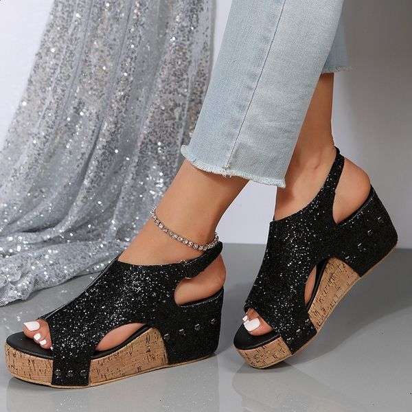 Sandalen Damen | Glamouröser Keilabsatz & Glitzer-Design