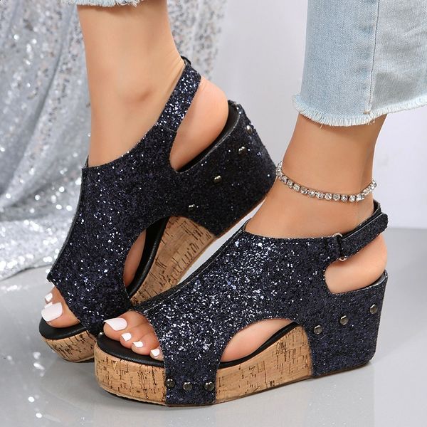 Sandalen Damen | Glamouröser Keilabsatz & Glitzer-Design