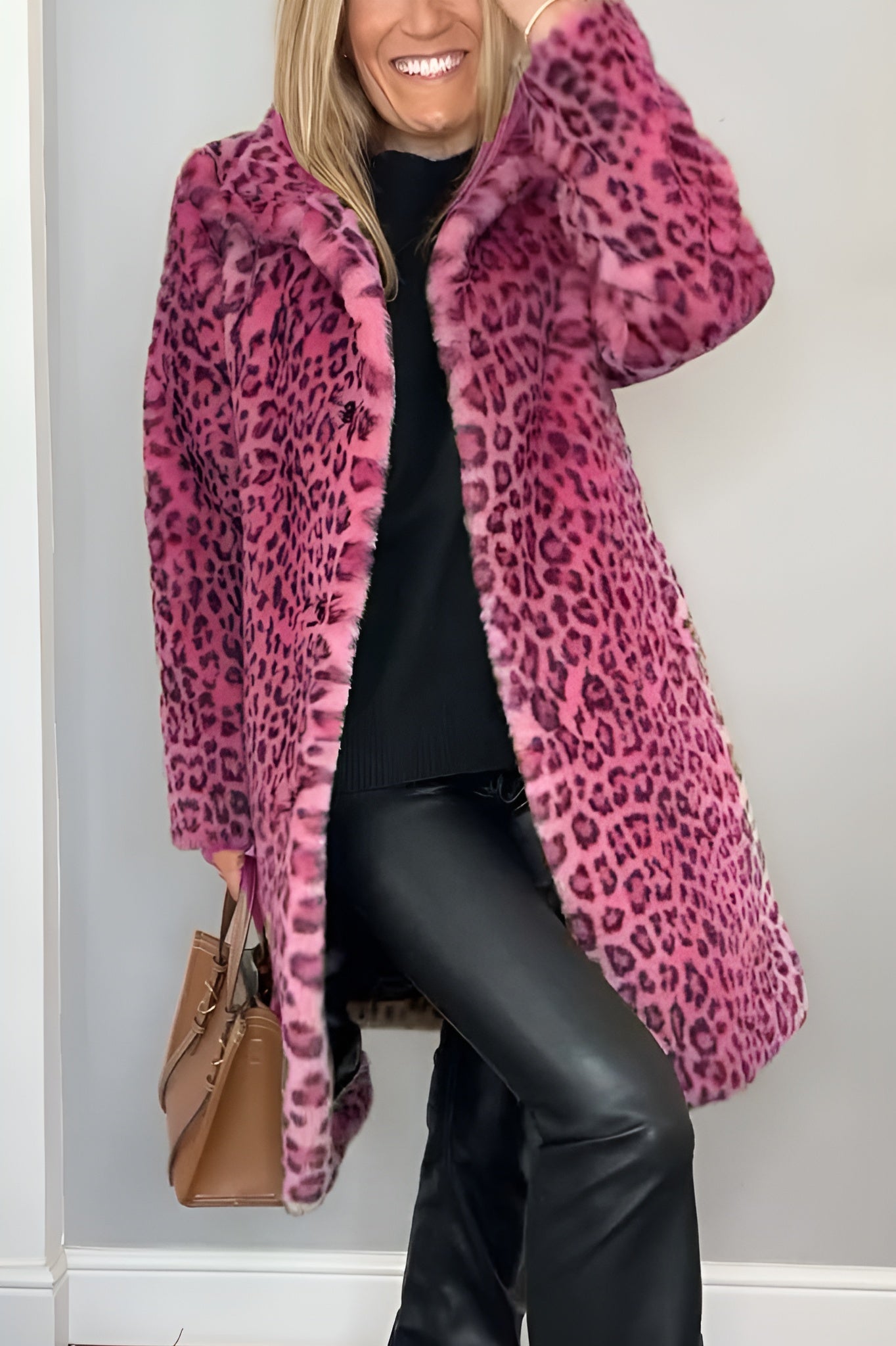 Sarah - Modischer Leoparden Kunstpelzmantel