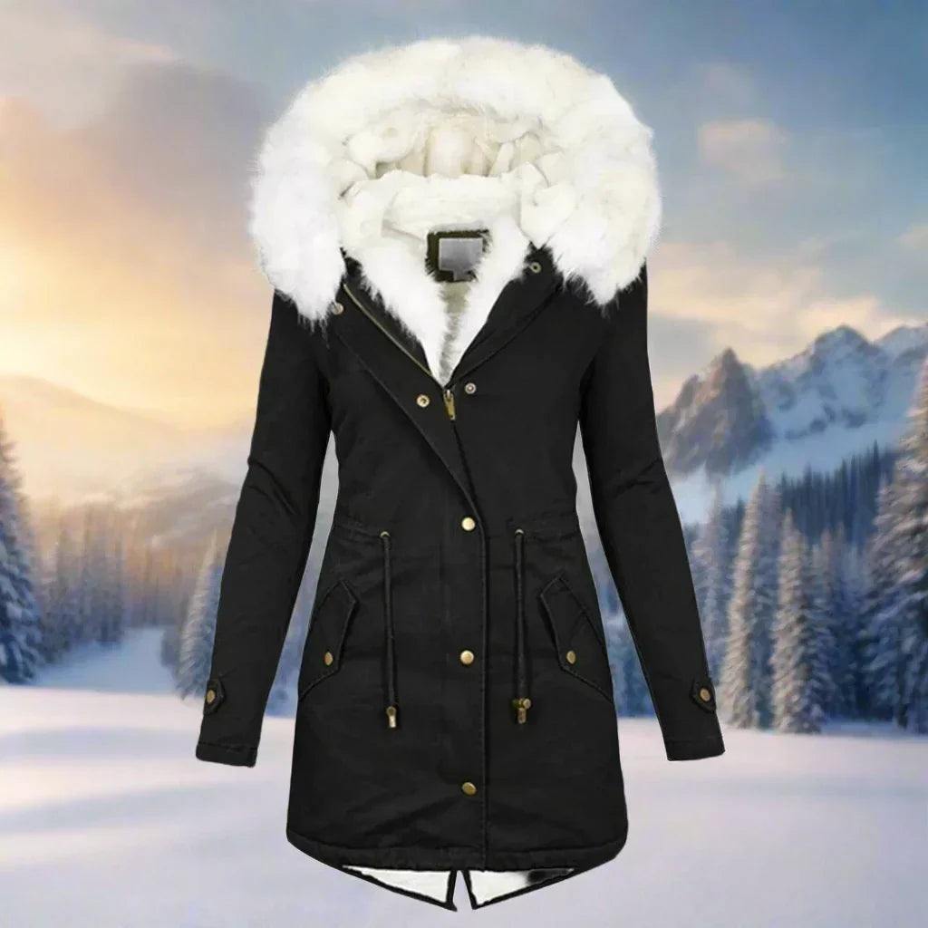 Parka Women's Longline Jacket with Faux Fur Hood - Image 6