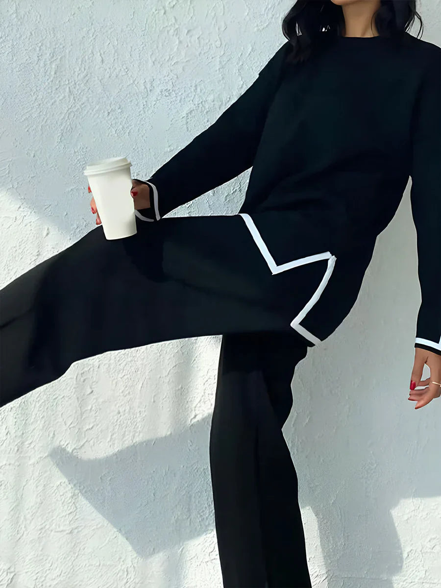 Schickes elastisches strick-loungeset