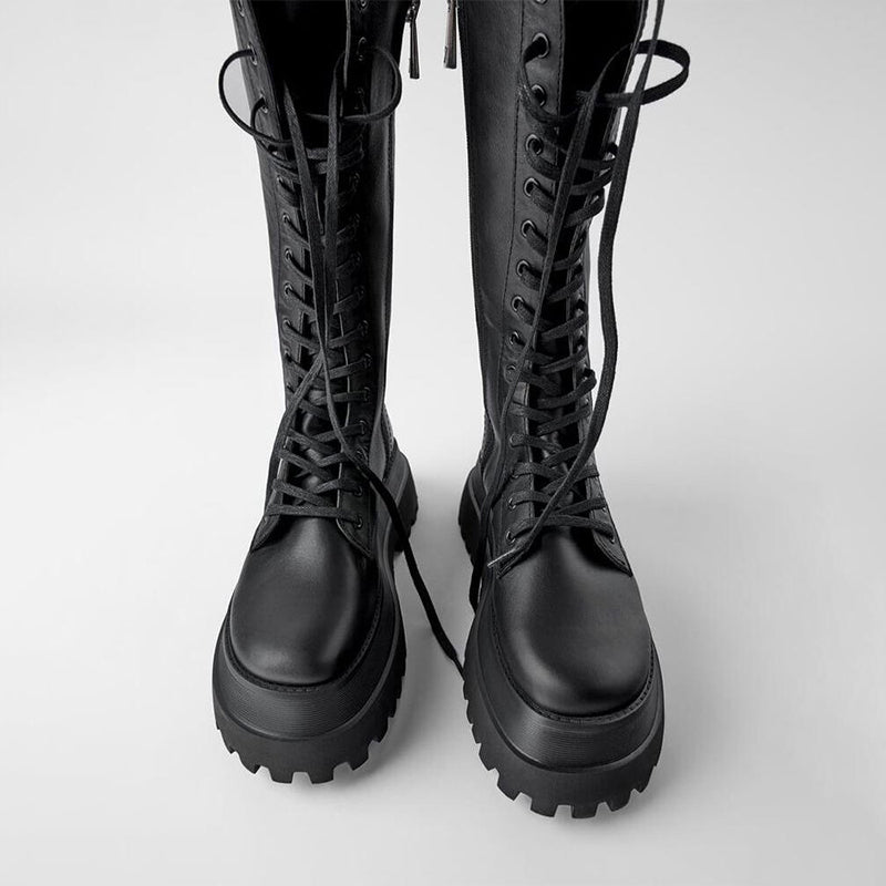 Schnürboots Damen | Grobe Plateau-Sohle für optimalen Halt