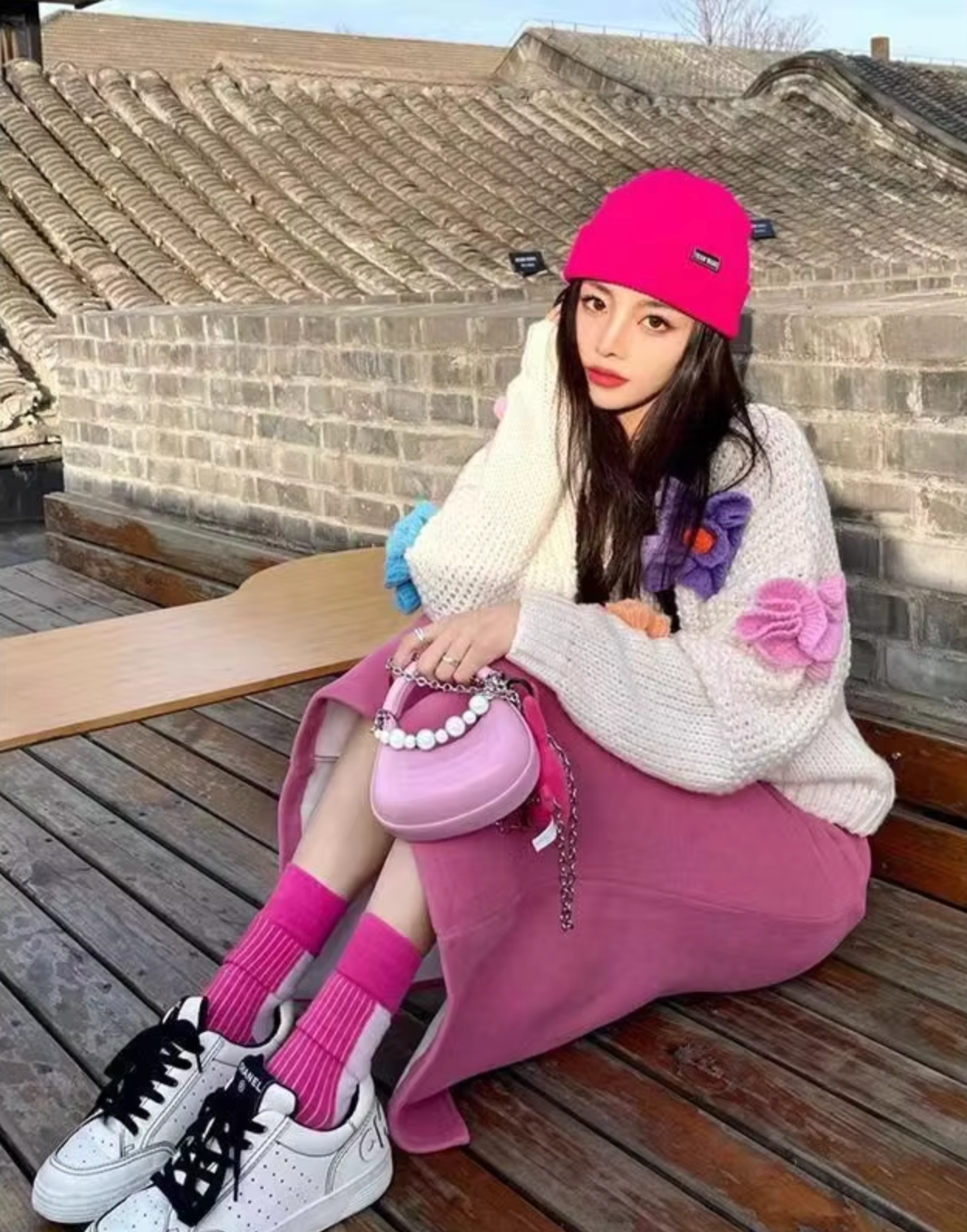 Serenity - Vintage Strickpullover mit 3D Blumen