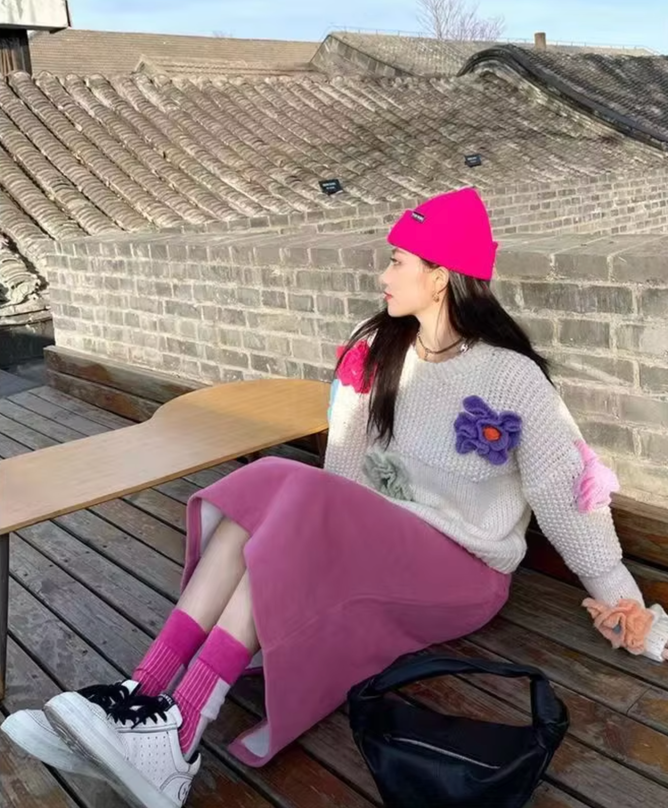 Serenity - Vintage Strickpullover mit 3D Blumen