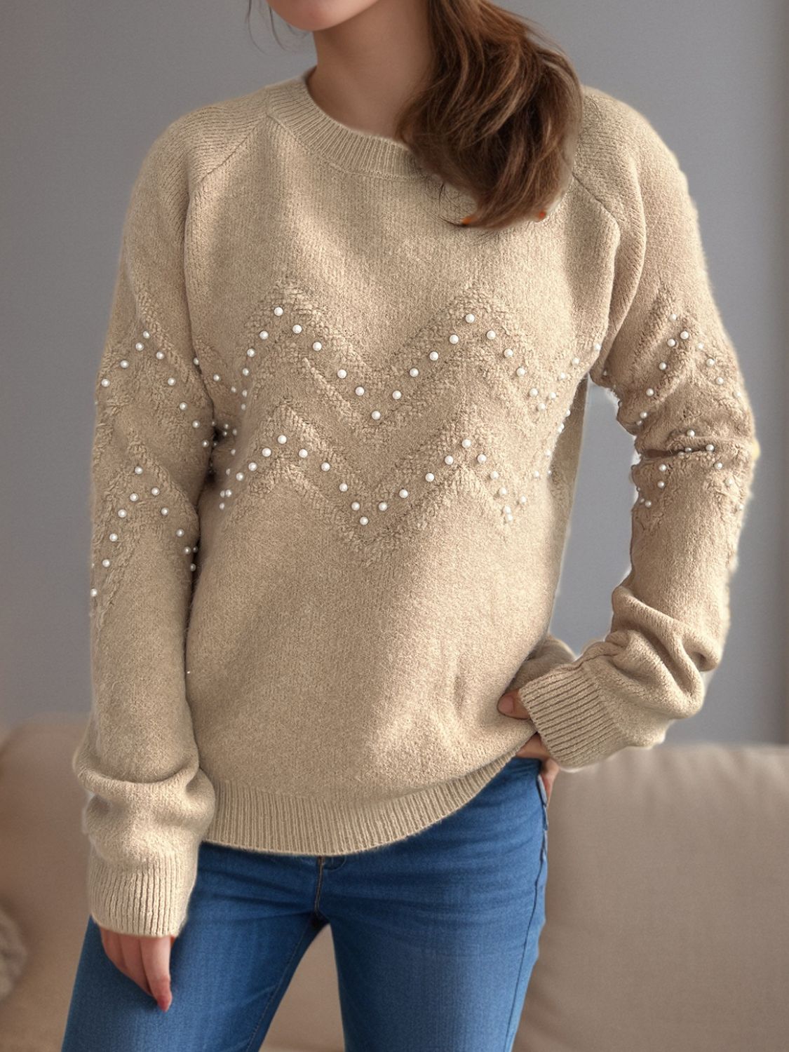 Sofía - Pullover mit Perlenbesatz warm