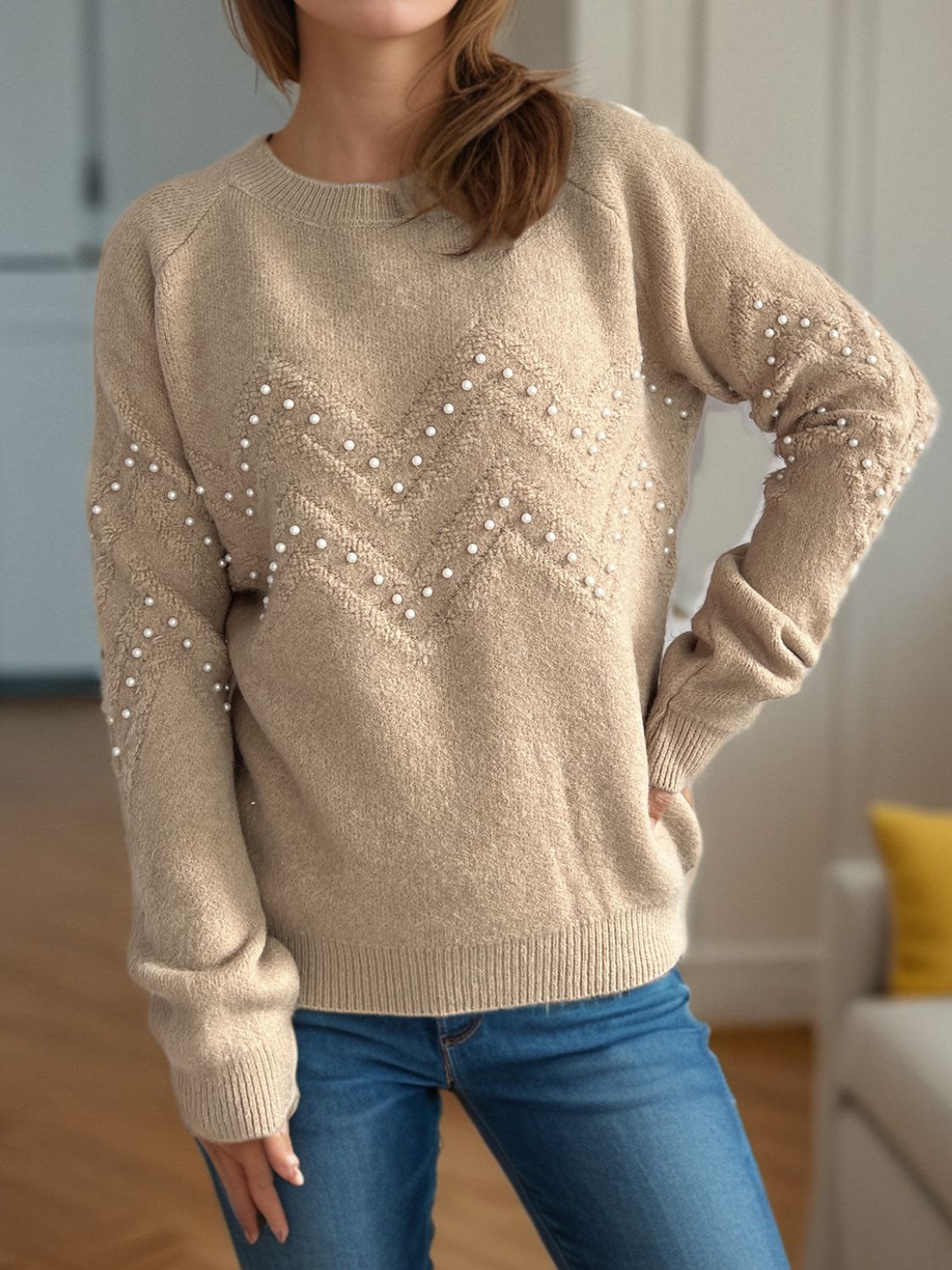 Sofía - Pullover mit Perlenbesatz warm
