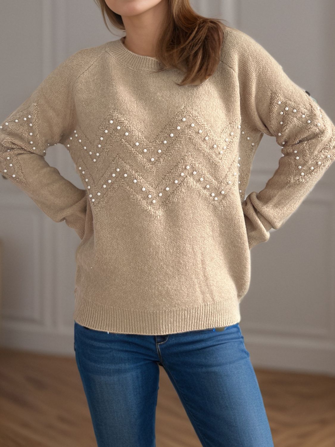 Sofía - Pullover mit Perlenbesatz warm