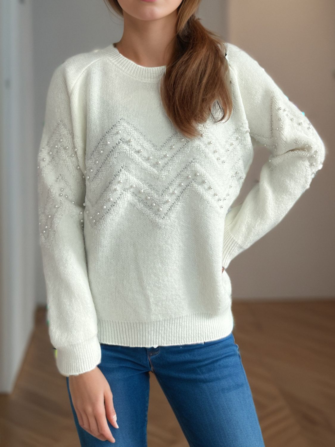 Sofía - Pullover mit Perlenbesatz warm