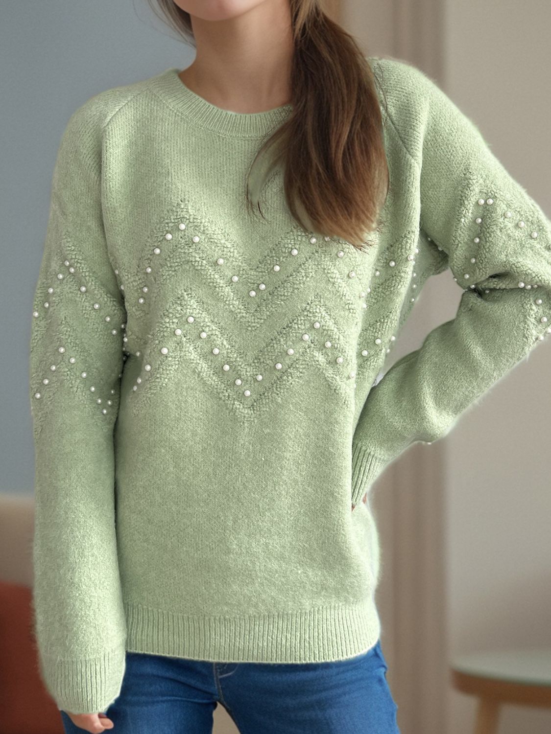 Sofía - Pullover mit Perlenbesatz warm