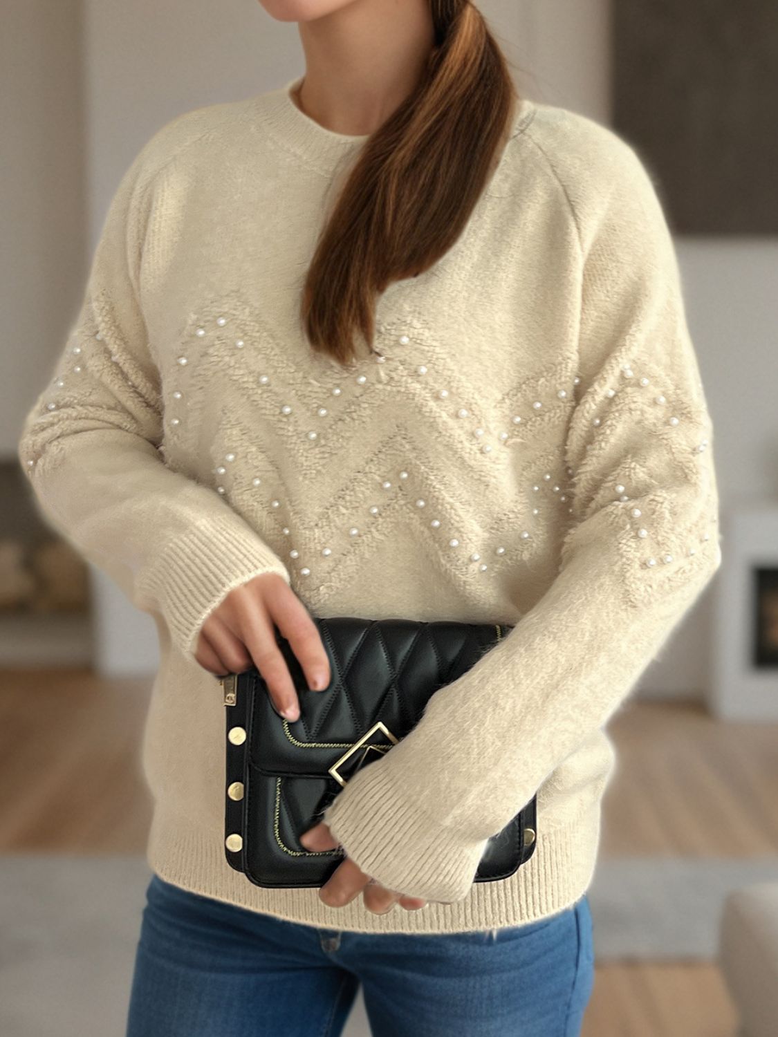 Sofía - Pullover mit Perlenbesatz warm