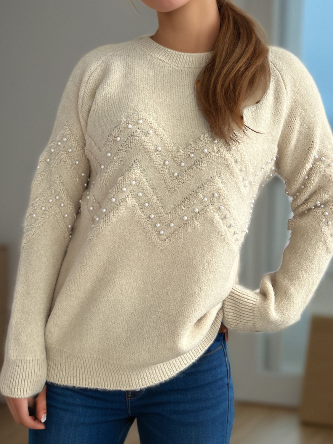 Sofía - Pullover mit Perlenbesatz warm