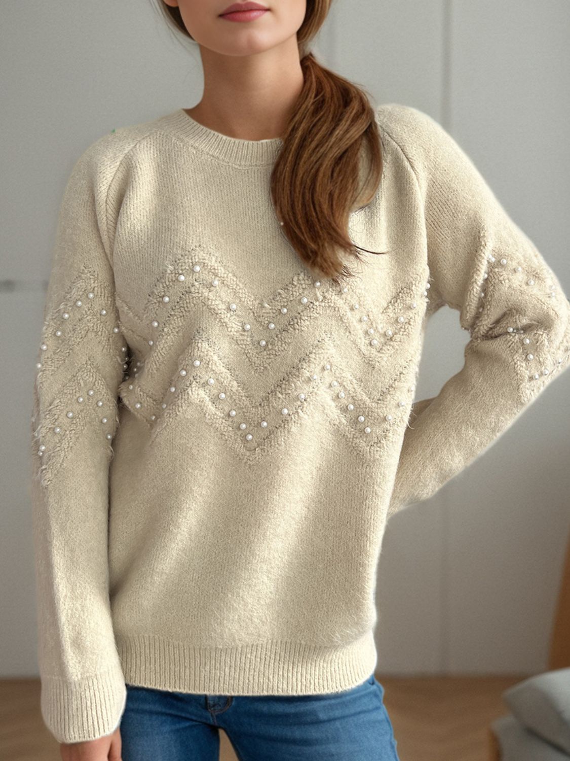 Sofía - Pullover mit Perlenbesatz warm