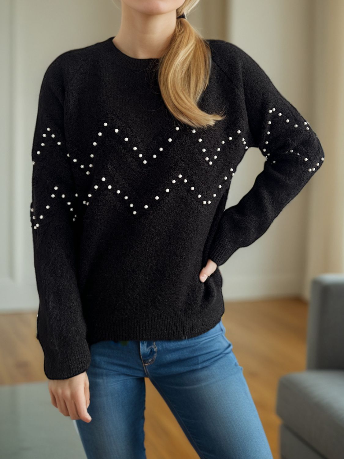 Sofía - Pullover mit Perlenbesatz warm