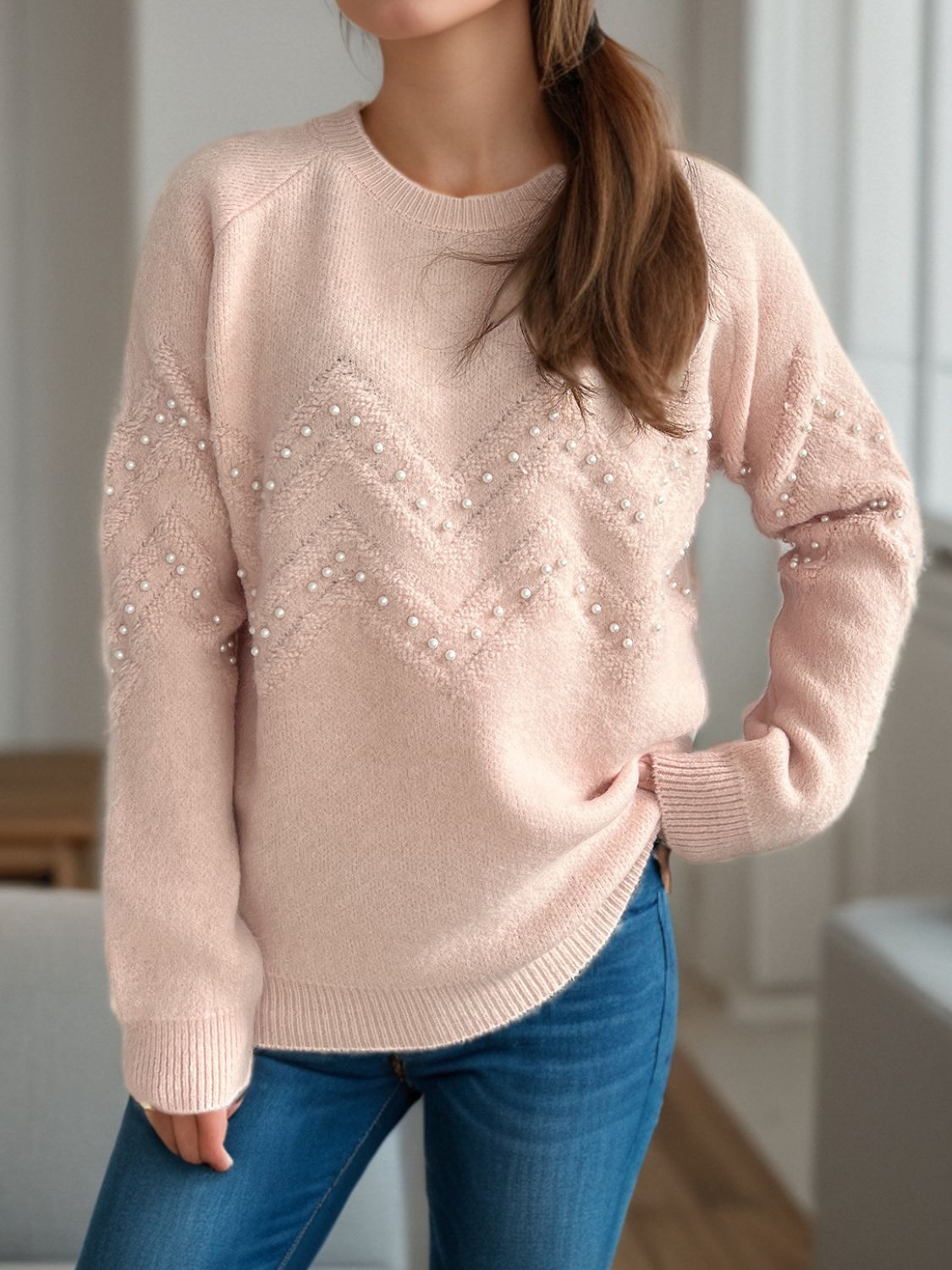 Sofía - Pullover mit Perlenbesatz warm