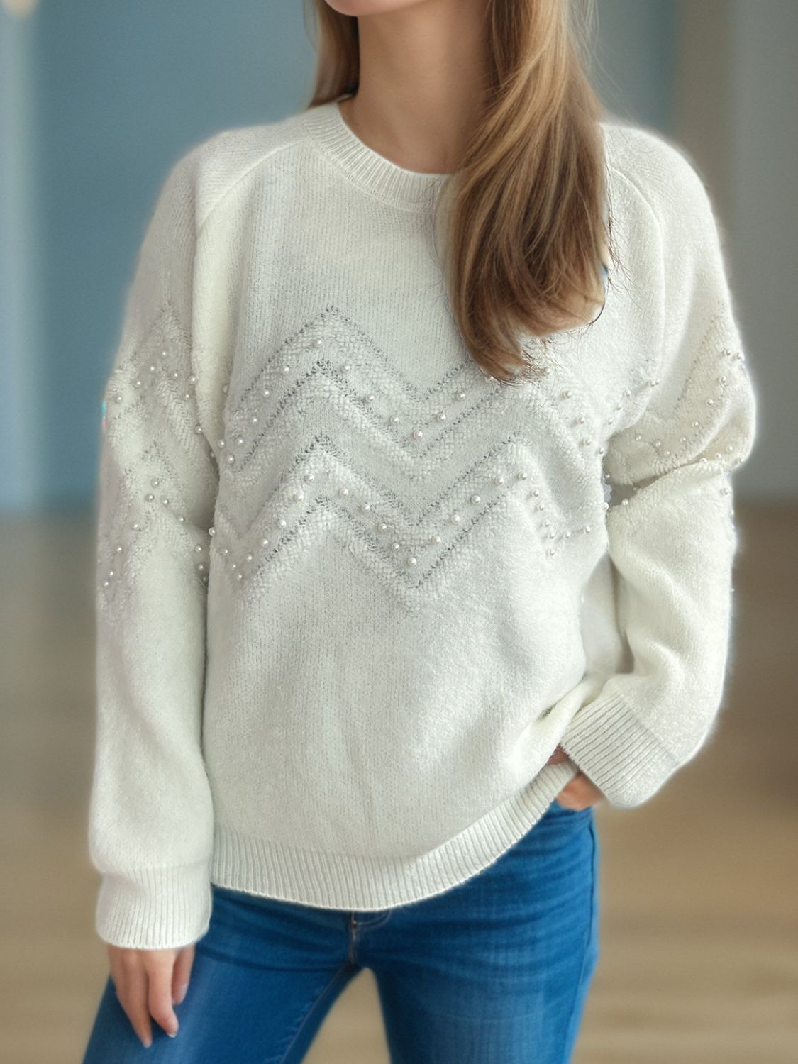 Sofía - Pullover mit Perlenbesatz warm
