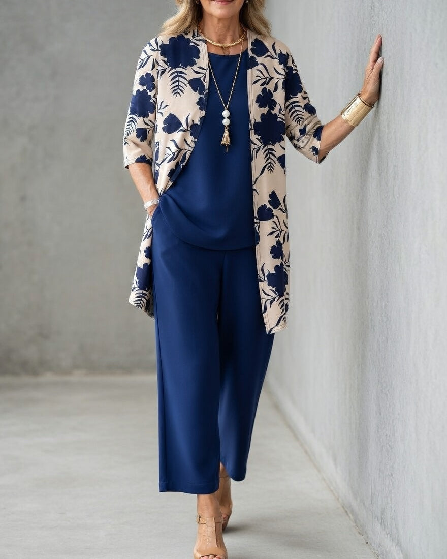 Sommer Set Damen | 3-Teiliges Outfit mit Kimono & Weitem Bein