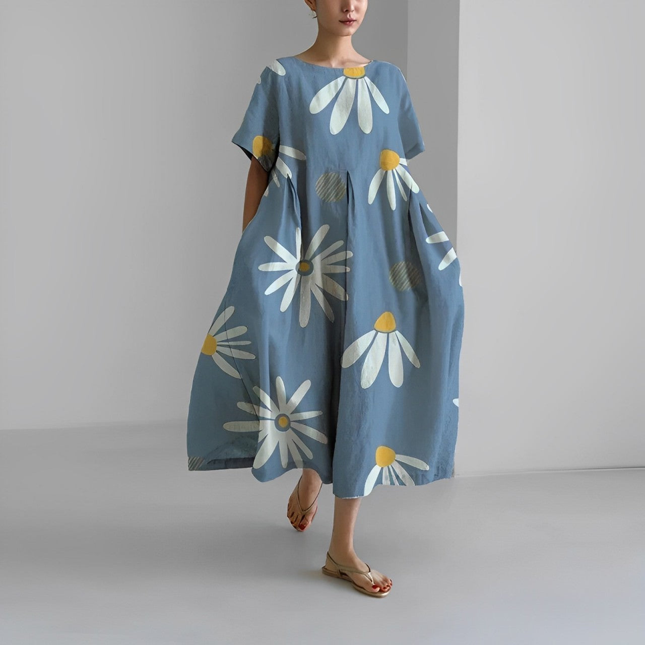 Sommerkleid Damen | Oversized Maxi mit Retro-Blumenprint