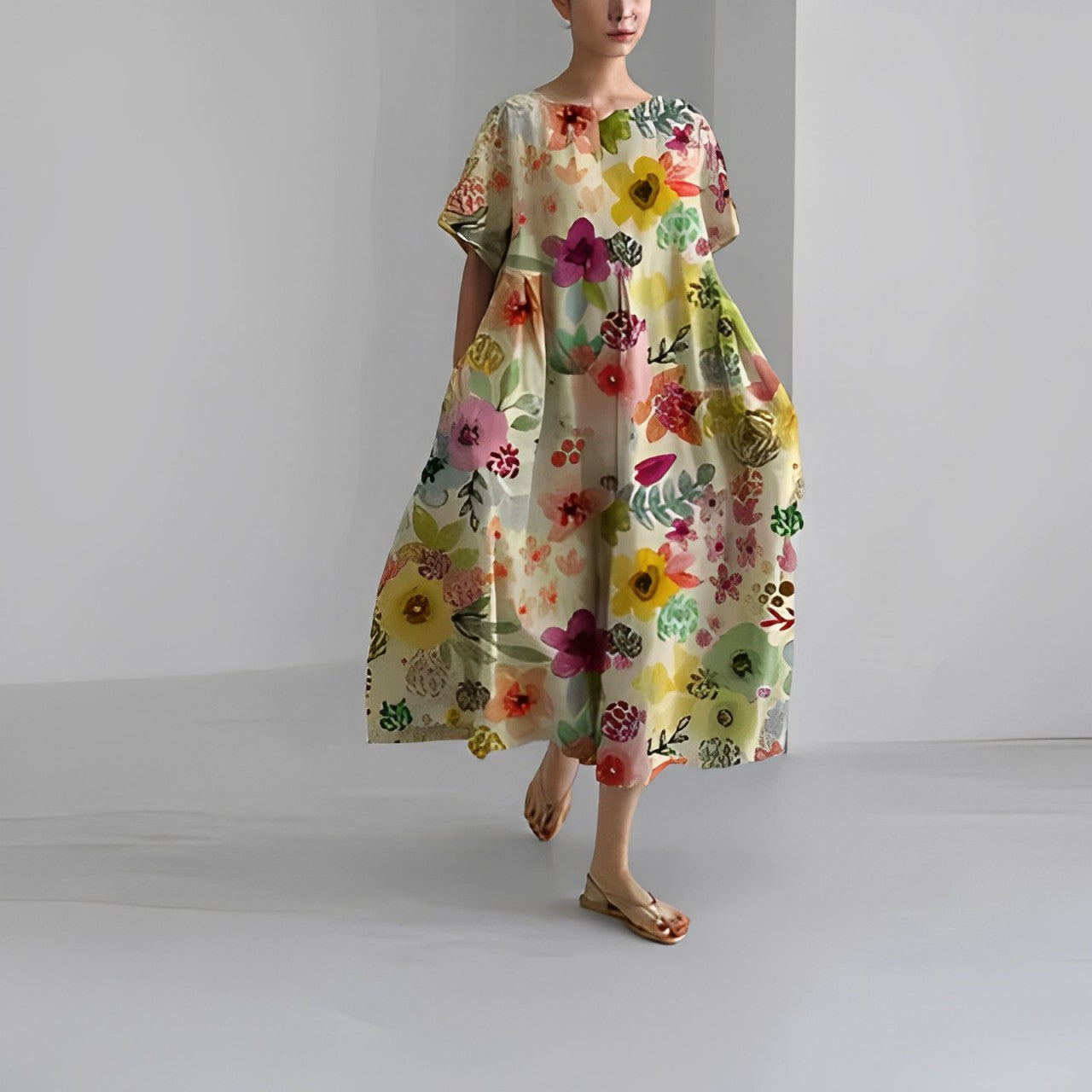 Sommerkleid Damen | Oversized Maxi mit Retro-Blumenprint
