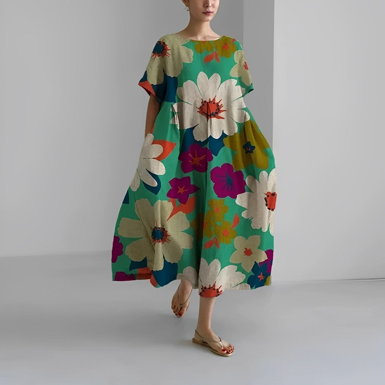 Sommerkleid Damen | Oversized Maxi mit Retro-Blumenprint