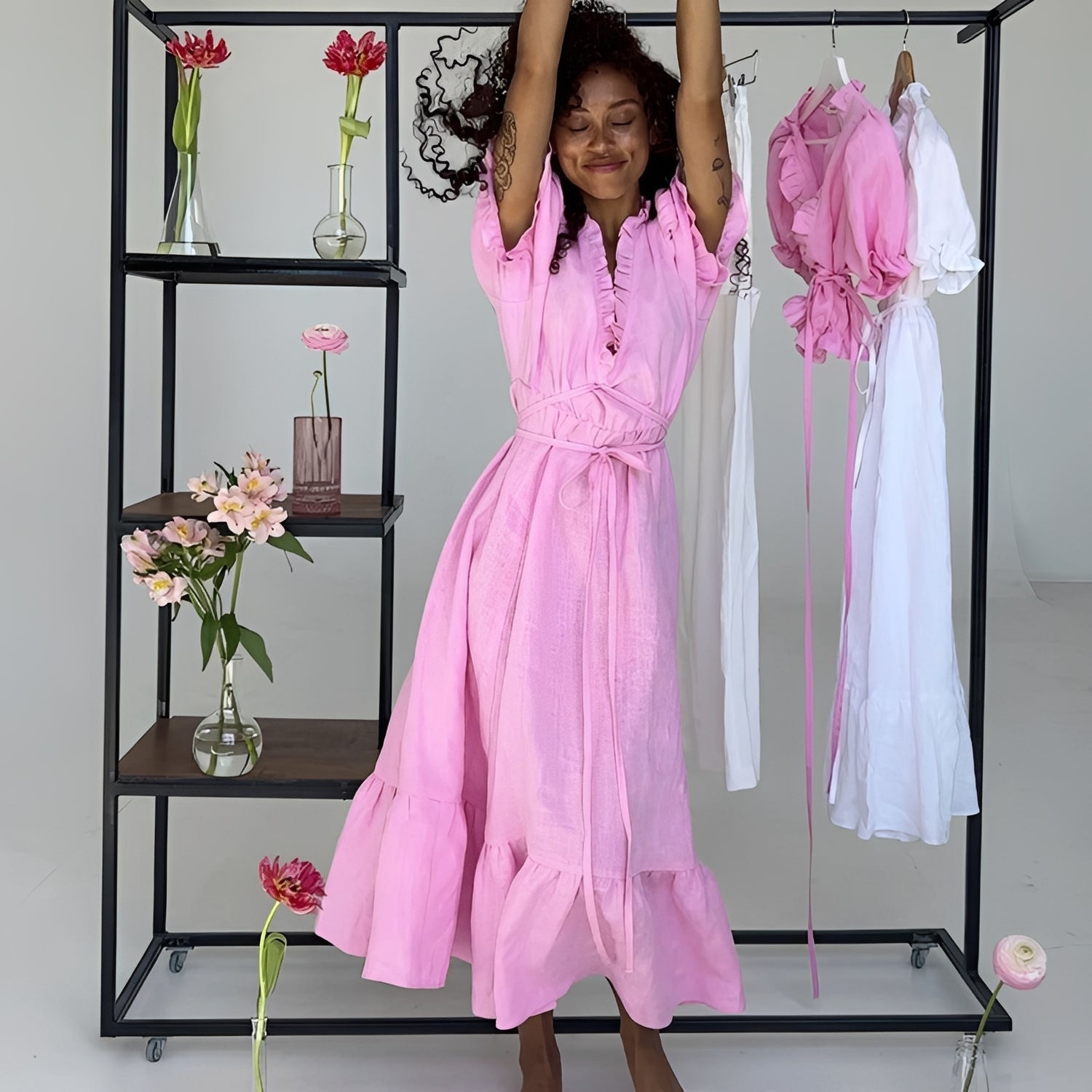 Sommerkleid Damen | Romantisches Maxi mit Rüschenkragen & Puffärmeln