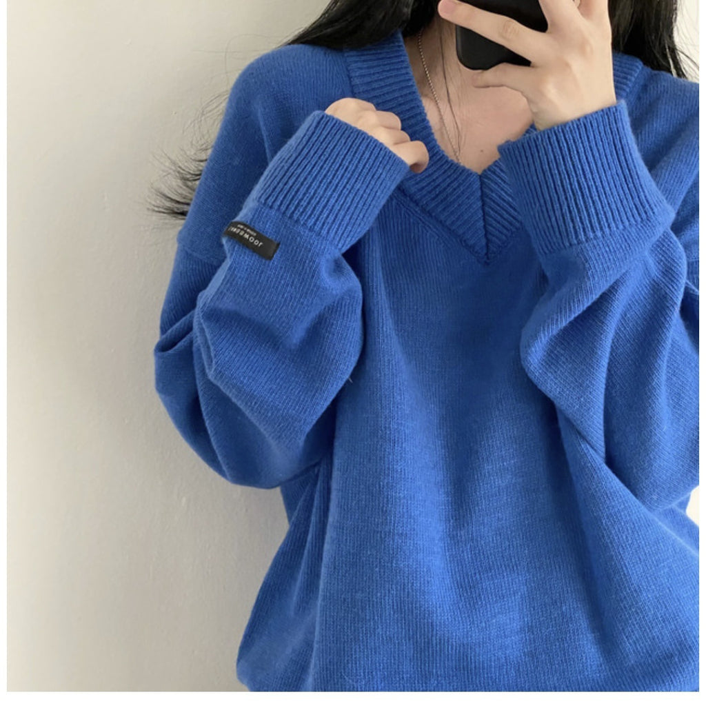 Stella - Unifarbener Pullover mit V-Ausschnitt