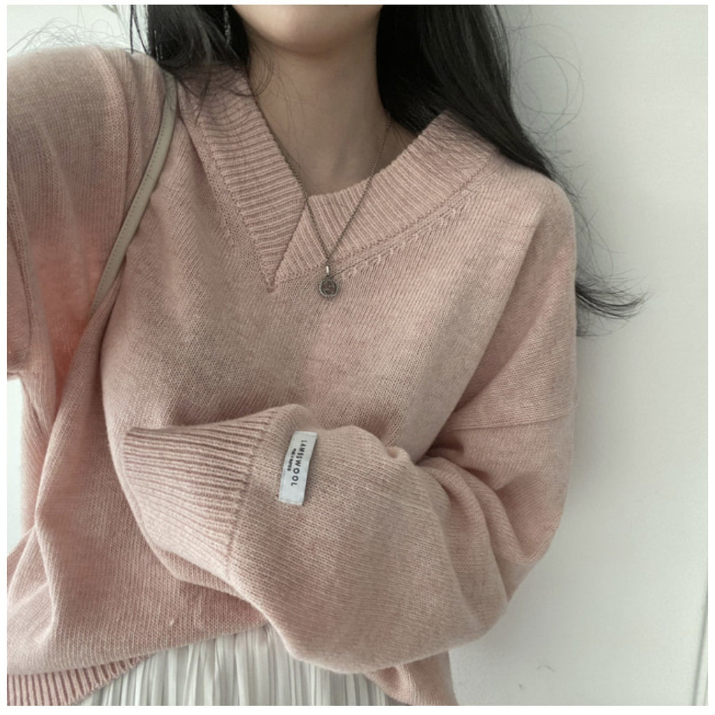 Stella - Unifarbener Pullover mit V-Ausschnitt