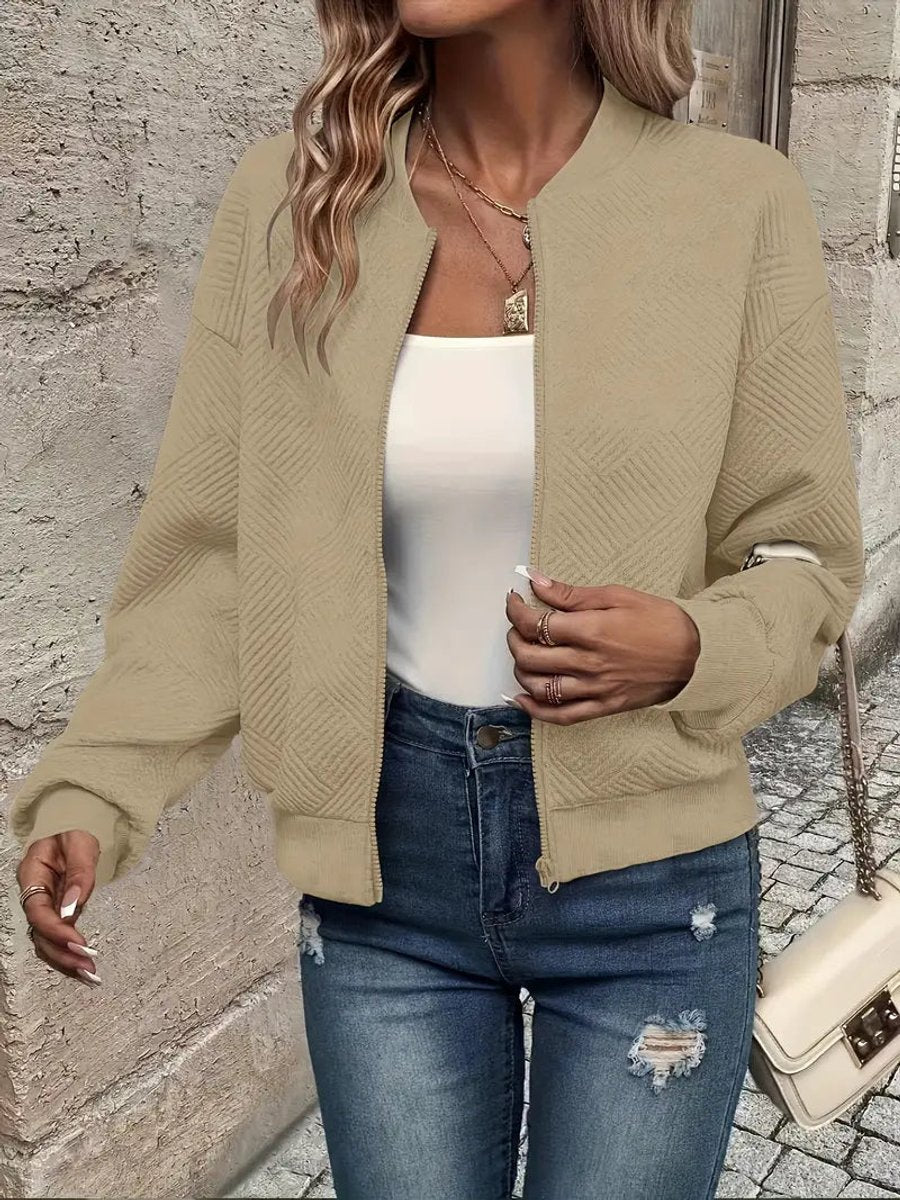 Damen Steppjacke leichte Zip-Up Bomberjacke strukturierter Stoff - Khaki